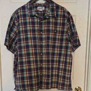 Duluth Trading Co Men’s Short-Sleeve Plaid Button-Down Shirt - Blue, Red, Tan